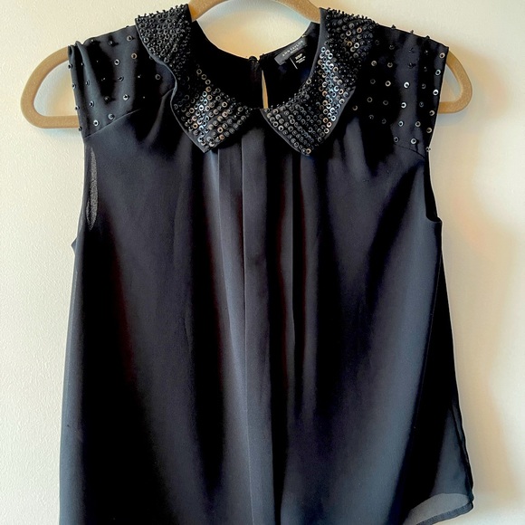 For holidays!Ann Taylor Petite XSP Black Sleeveless Top w/Collar Embellishment! - Picture 5 of 5